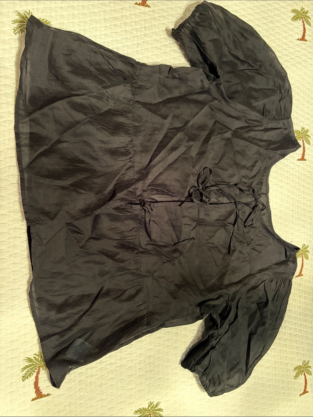 American Eagle Black Lightweight Tie-Front Peasant Blouse